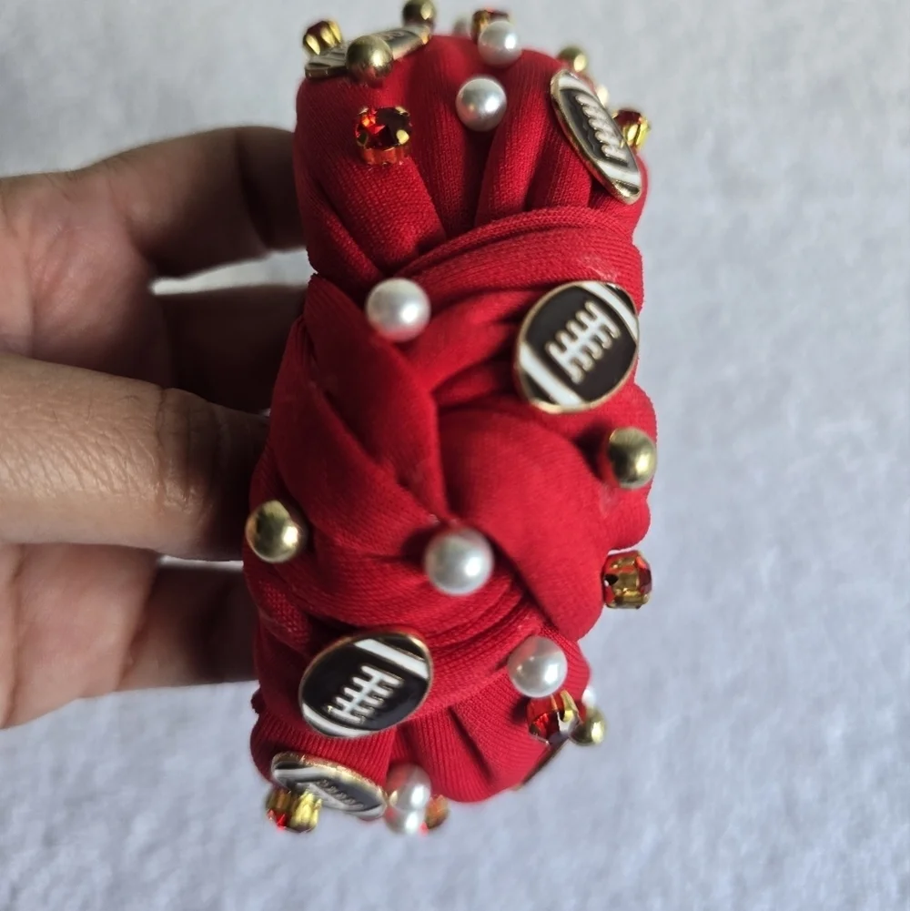 Red Beaded Headband with Football Accents